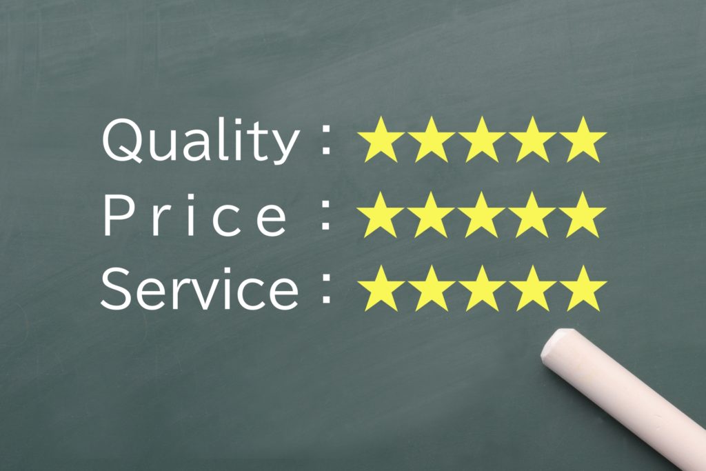 質、値段、サービスの表示の画像